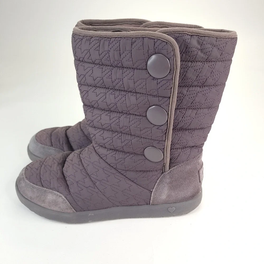 UGG Australia‎ Boots Girls 6 Purple Puffy Stars 3 Snaps on Side Hearts on Soles